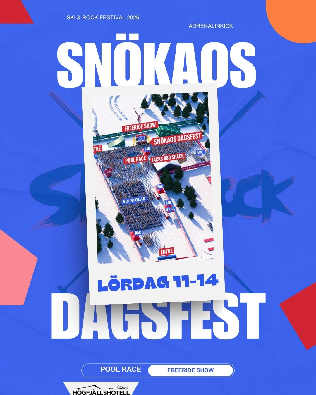 SN&Ouml;KAOS DAGSFEST ❄️🔥
Festivalens sista dag &ndash; dags att dra upp tempot ordentligt!
I backen p&aring; H&ouml;gis st&aring;r Tim Henri &amp; Simon Jayson bakom DJ-bordet. 
Freeride-g&auml;nget levererar full on show, och dessutom kommer &arin