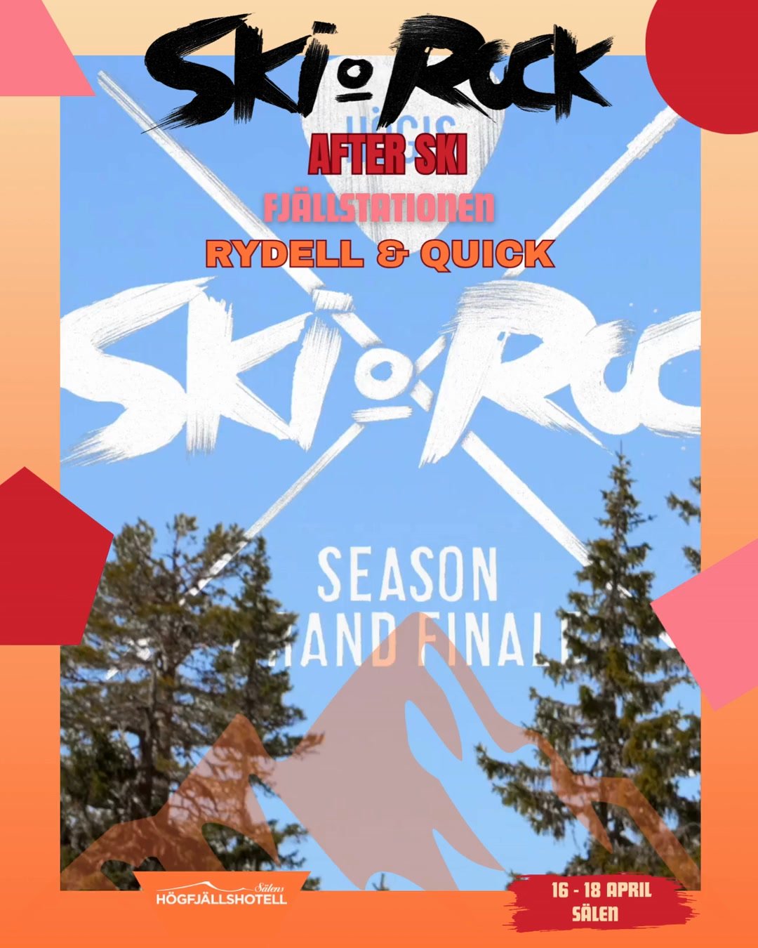 AFTER SKI 🤍 SKI AND ROCK!
Det &auml;r helt galet &ndash; i &aring;r &ouml;ppnar vi VARJE dag med en hejdundrande After Ski tillsammans med RYDELL &amp; QUICK! 🎶🔥

Det ing&aring;r sj&auml;lvklart i festivalpasset,  kl. 12.00 vill vi se varenda en a