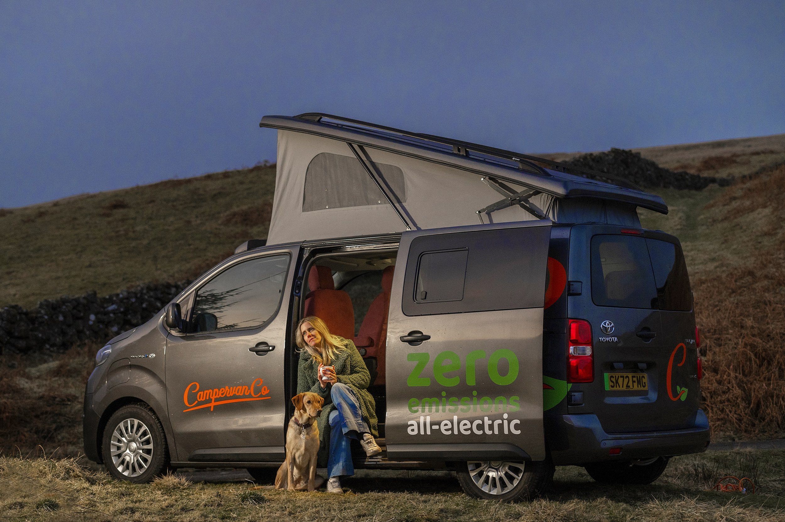 The world's first fully electric campervan with electric cooking, heating, heated bed and enough solar power to last weeks. 