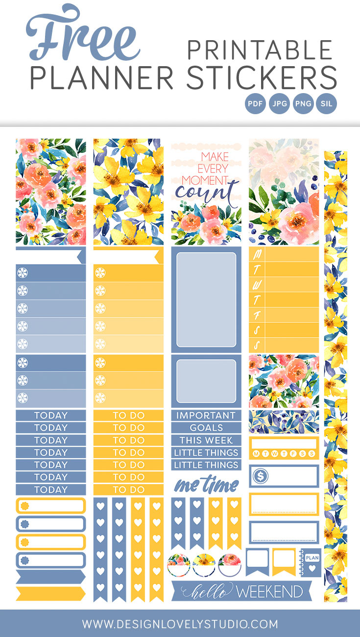 6 Blue floral Planner sticker sheets  jpg svg png dxf ai files