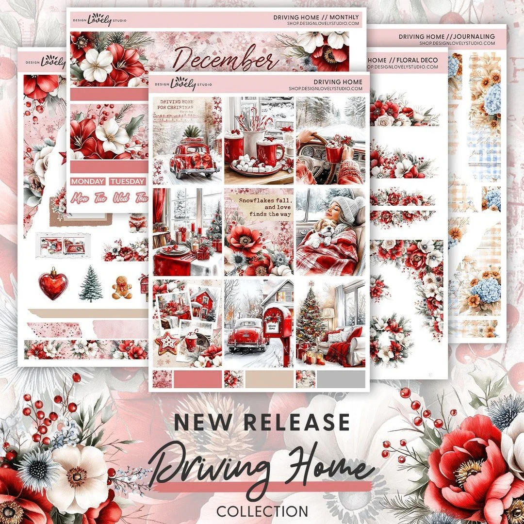 🎄 New Collection + 50% Off Coming Soon! 🎄⁣
⁣
Hey friends! I just released my new Christmas collection, Driving Home, over at Design Lovely Studio! 🚗✨⁣
It&rsquo;s full of cozy holiday vibes, snowy scenes, and festive planner magic &mdash; perfect f