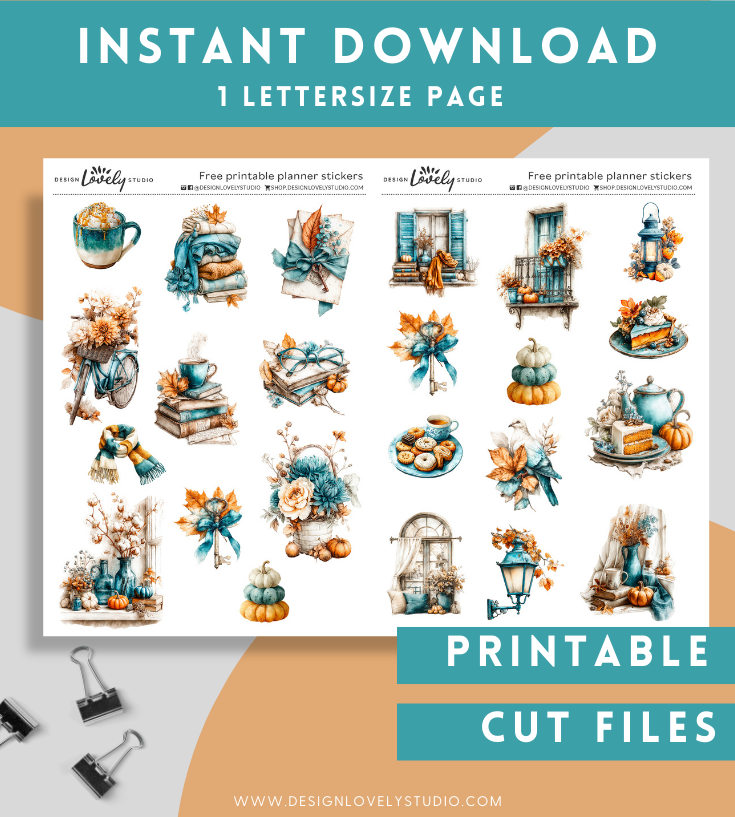 Watercolor cozy mugs, books, and candles decorative stickers for planners and journaling