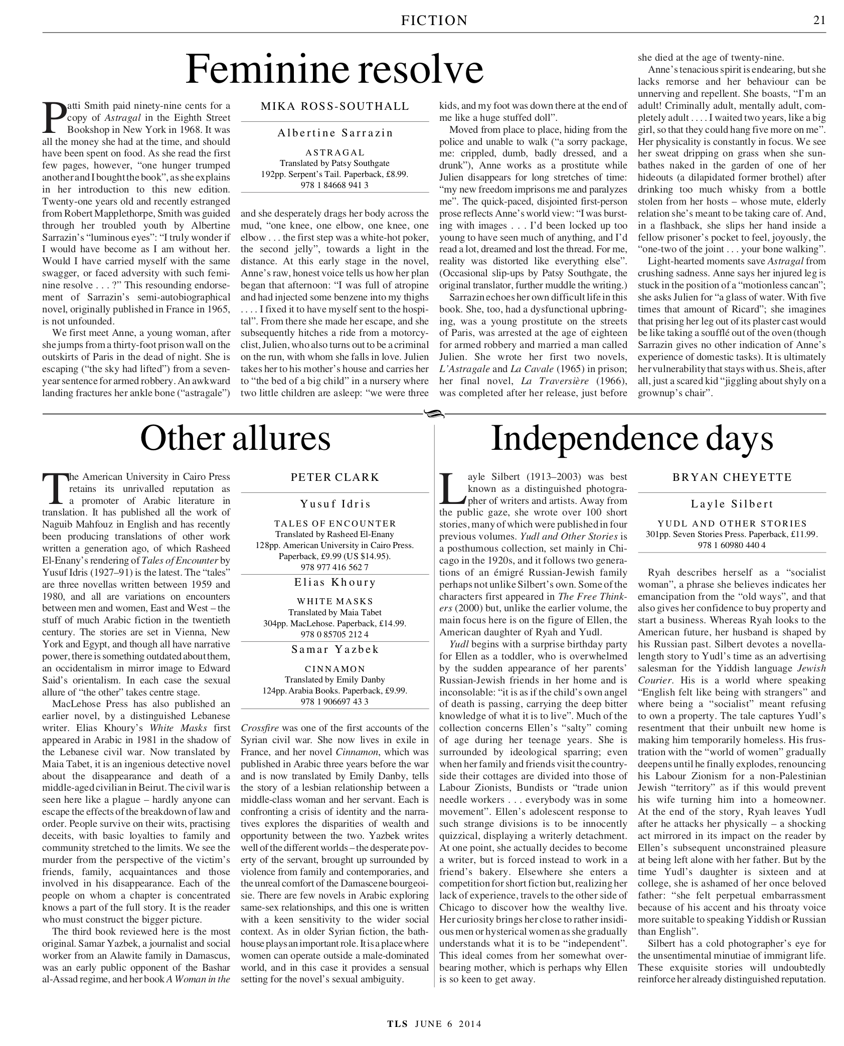 The Times Literary Supplement, 6 June 2014. "Feminine Resolve, Albertine Sarrazin"