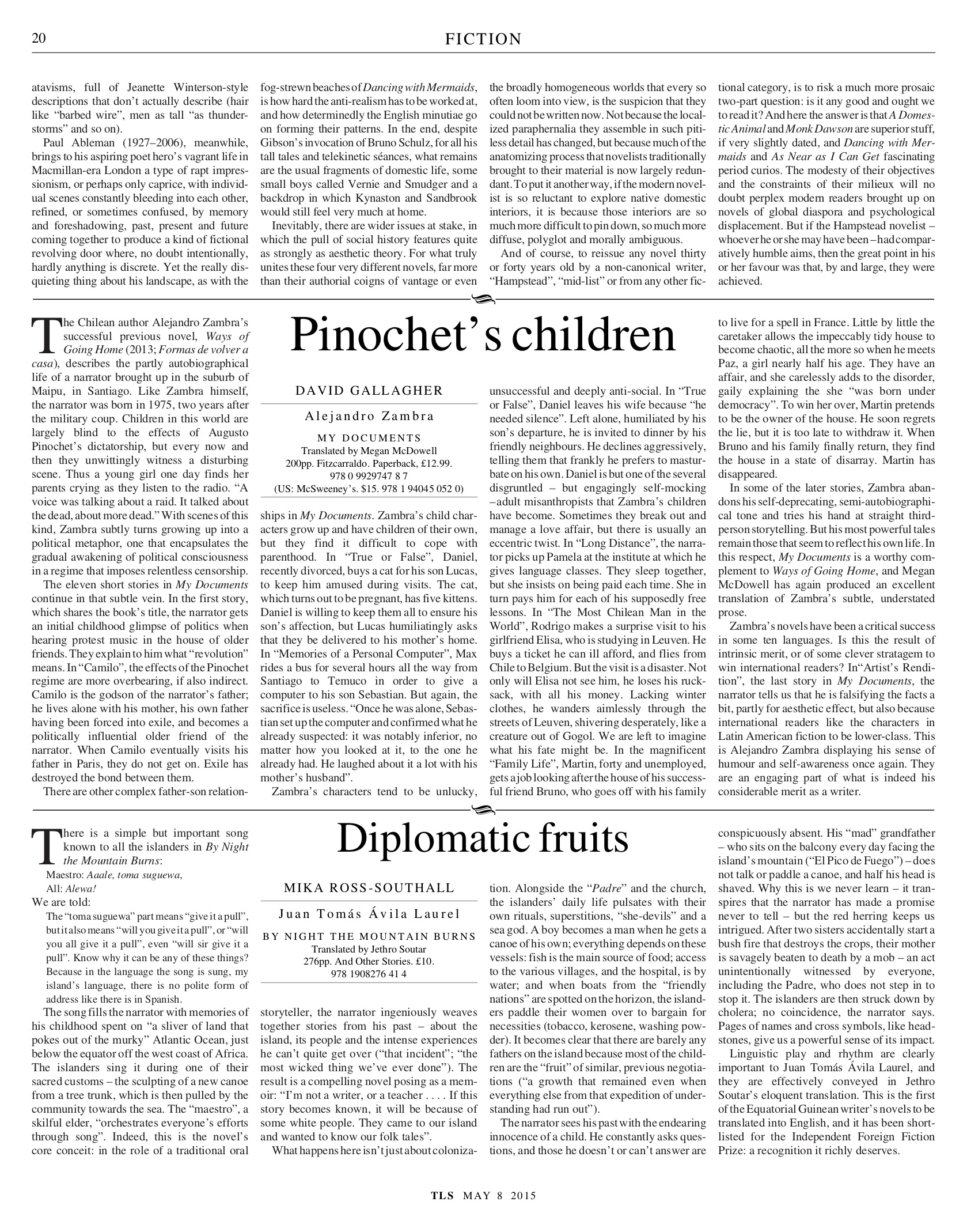 The Times Literary Supplement, 8 May 2015. "Diplomatic fruit"