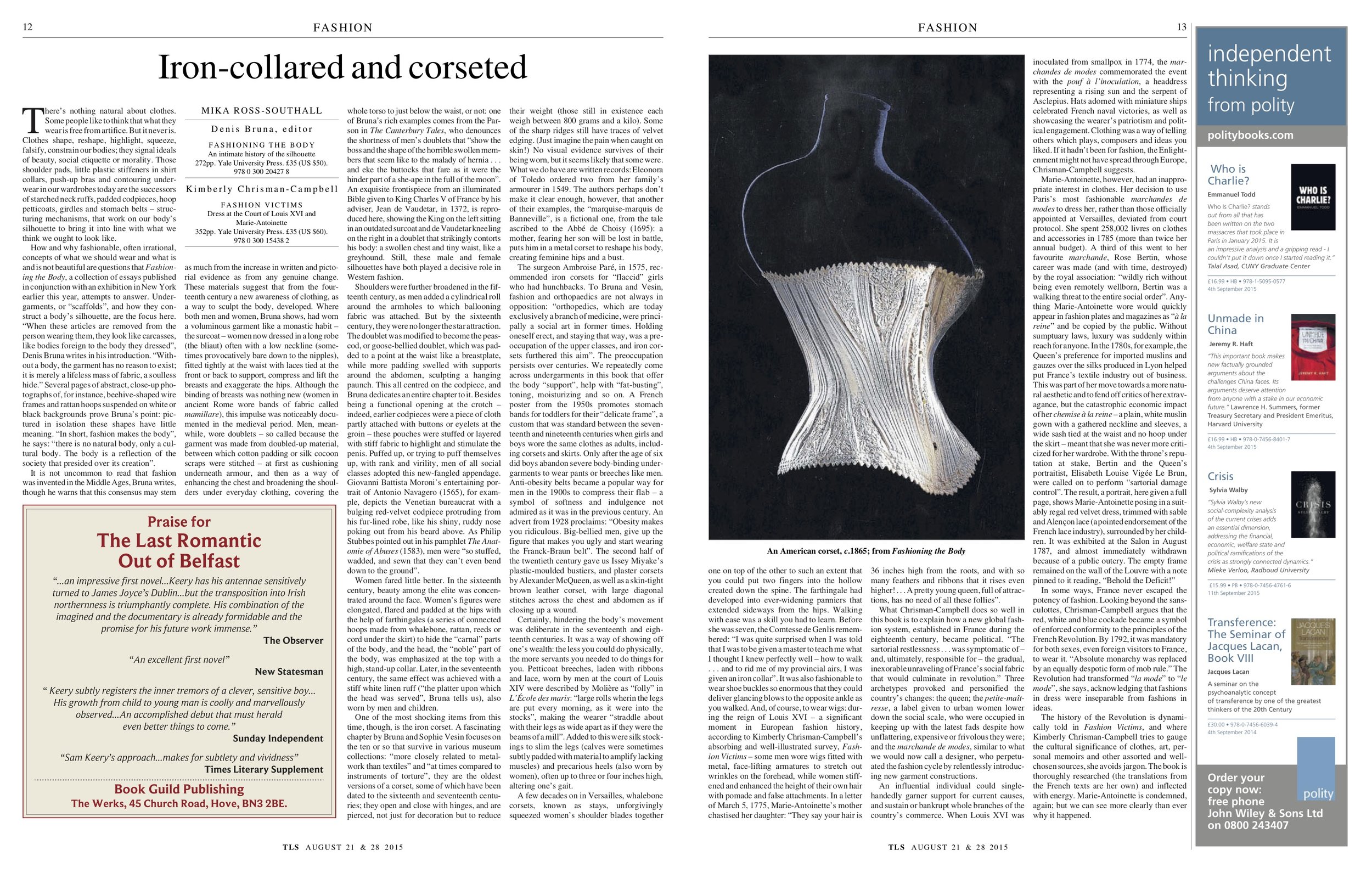 The Times Literary Supplement, 21 &amp; 28 August 2015. "Iron-collared and corseted"