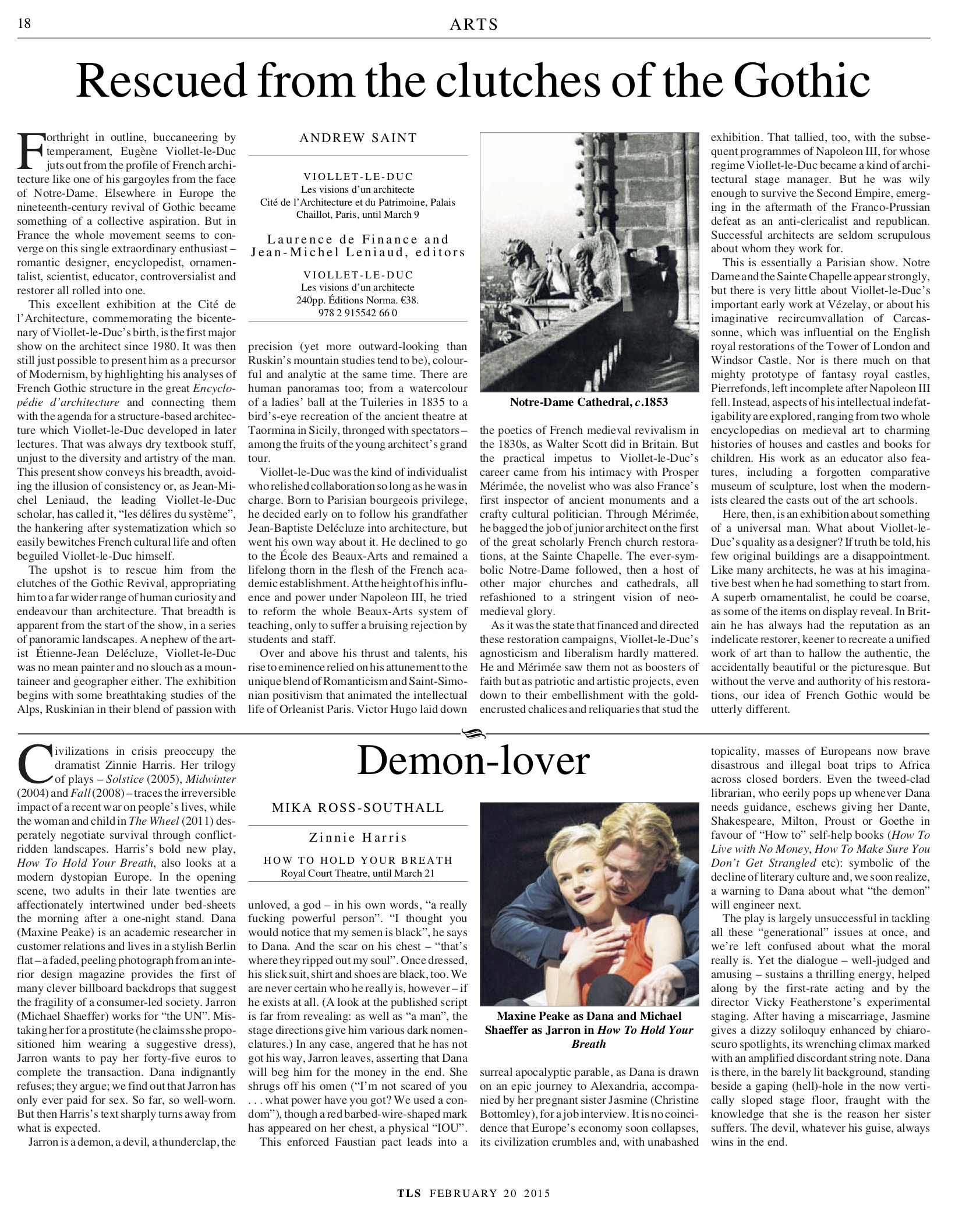 The Times Literary Supplement, 20 February 2015. "Demon-lover, Zinnie Harris"