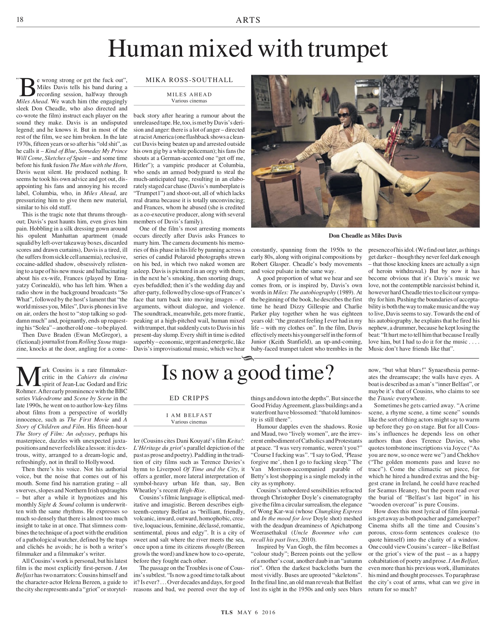 The Times Literary Supplement, 6 May 2016. "Human mixed with trumpet, Miles Davis"