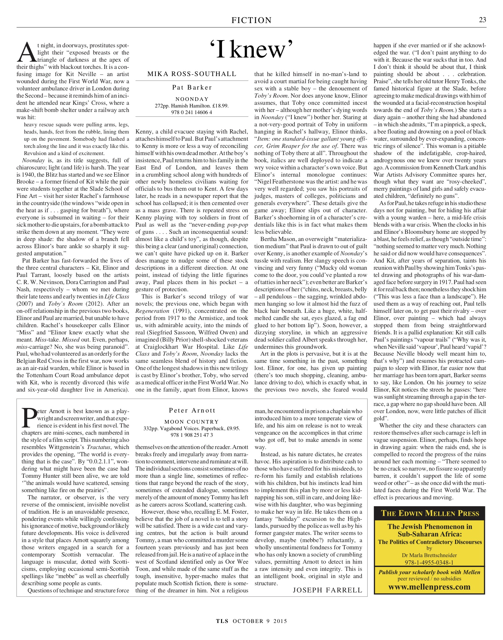 The Times Literary Supplement, 9 October 2015. "Pat Barker"