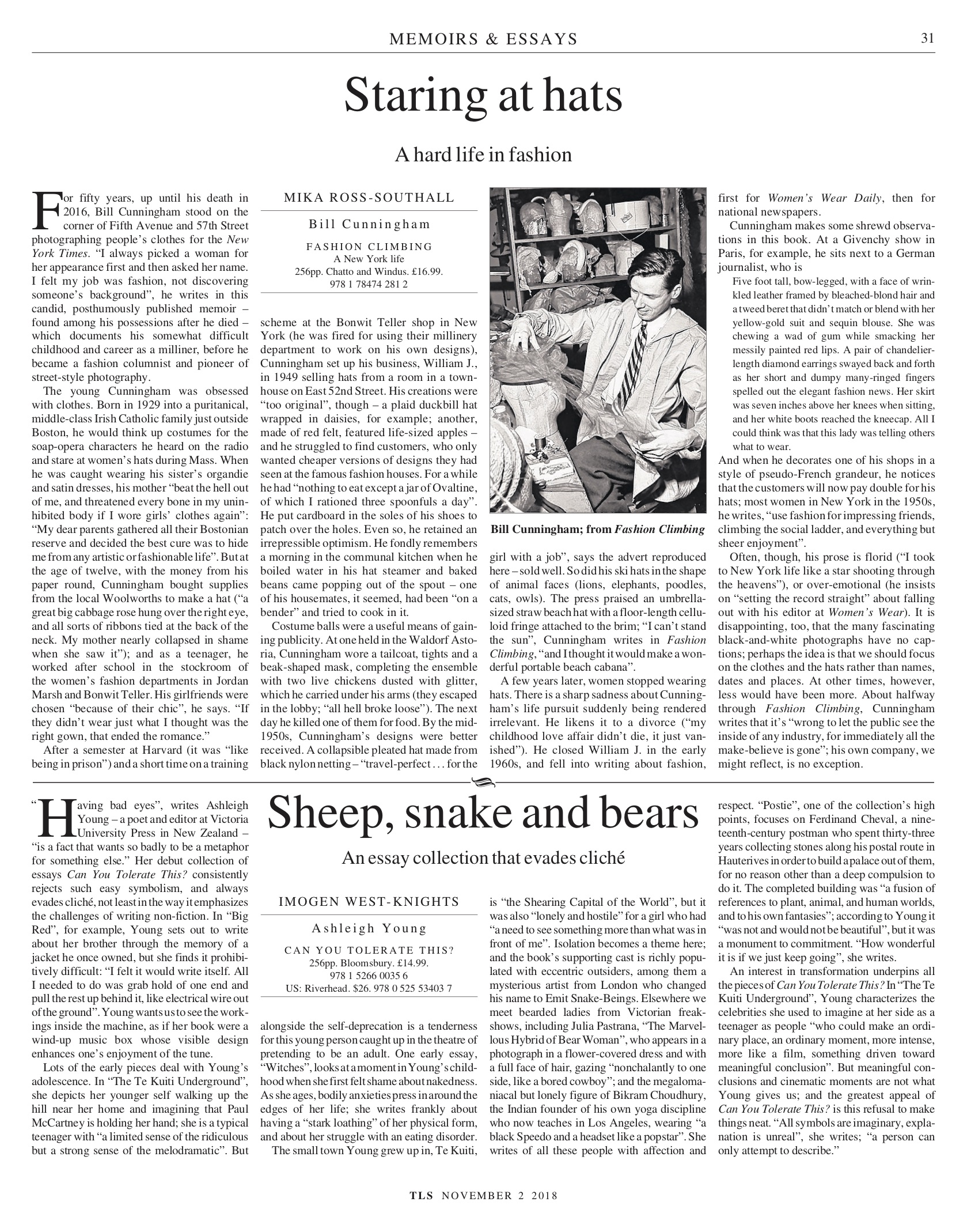 The Times Literary Supplement, 2 November 2018. "Staring at hats"