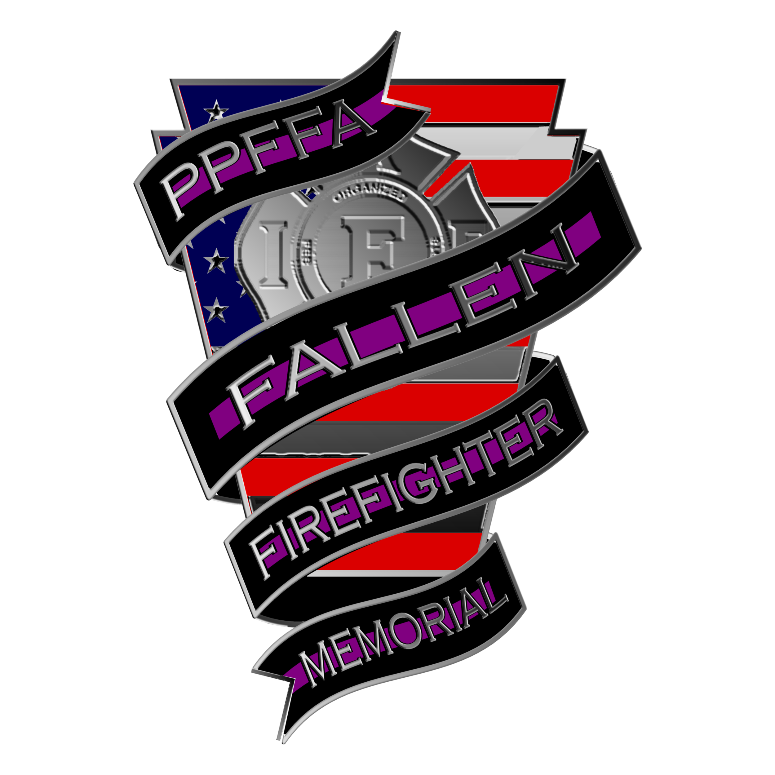 Keystone Fallen FF American Flag Keystone with silver IAFF and PPFFA Fallen Firefighter Memorial Bands