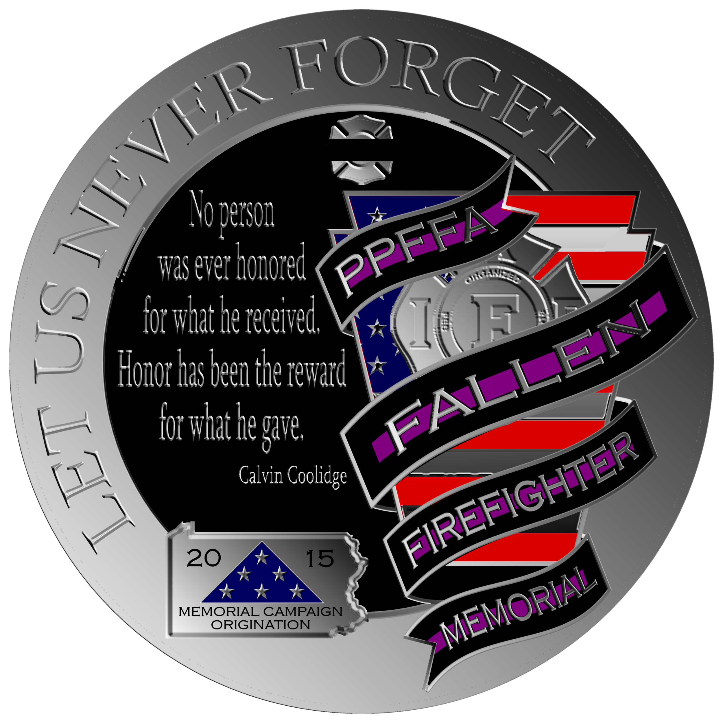 Round Memorial Logo Round "Let Us Never Forget" Memorial Logo