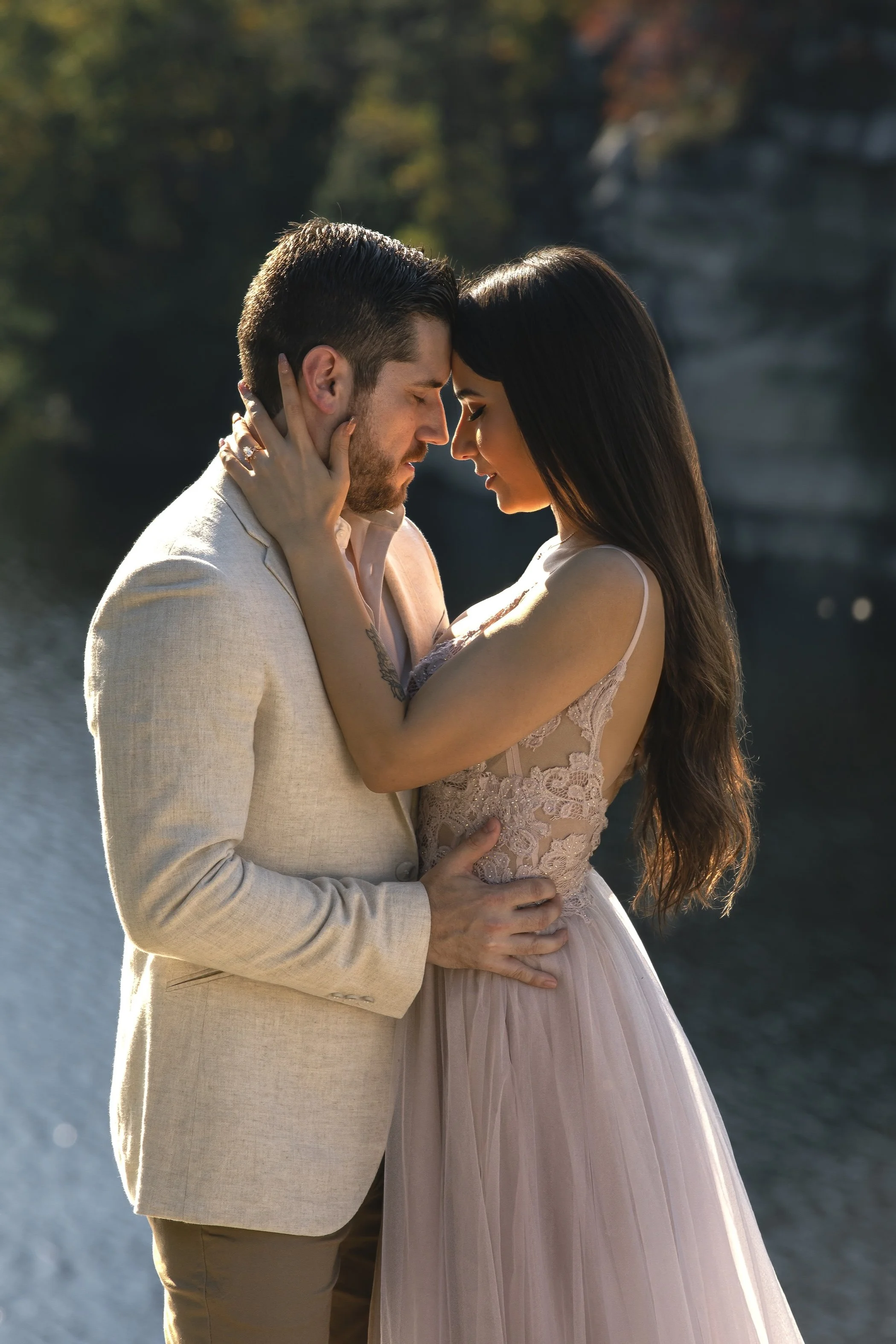 Wedding Couple embrace on Mountaintop at Minnewaska in Catskills