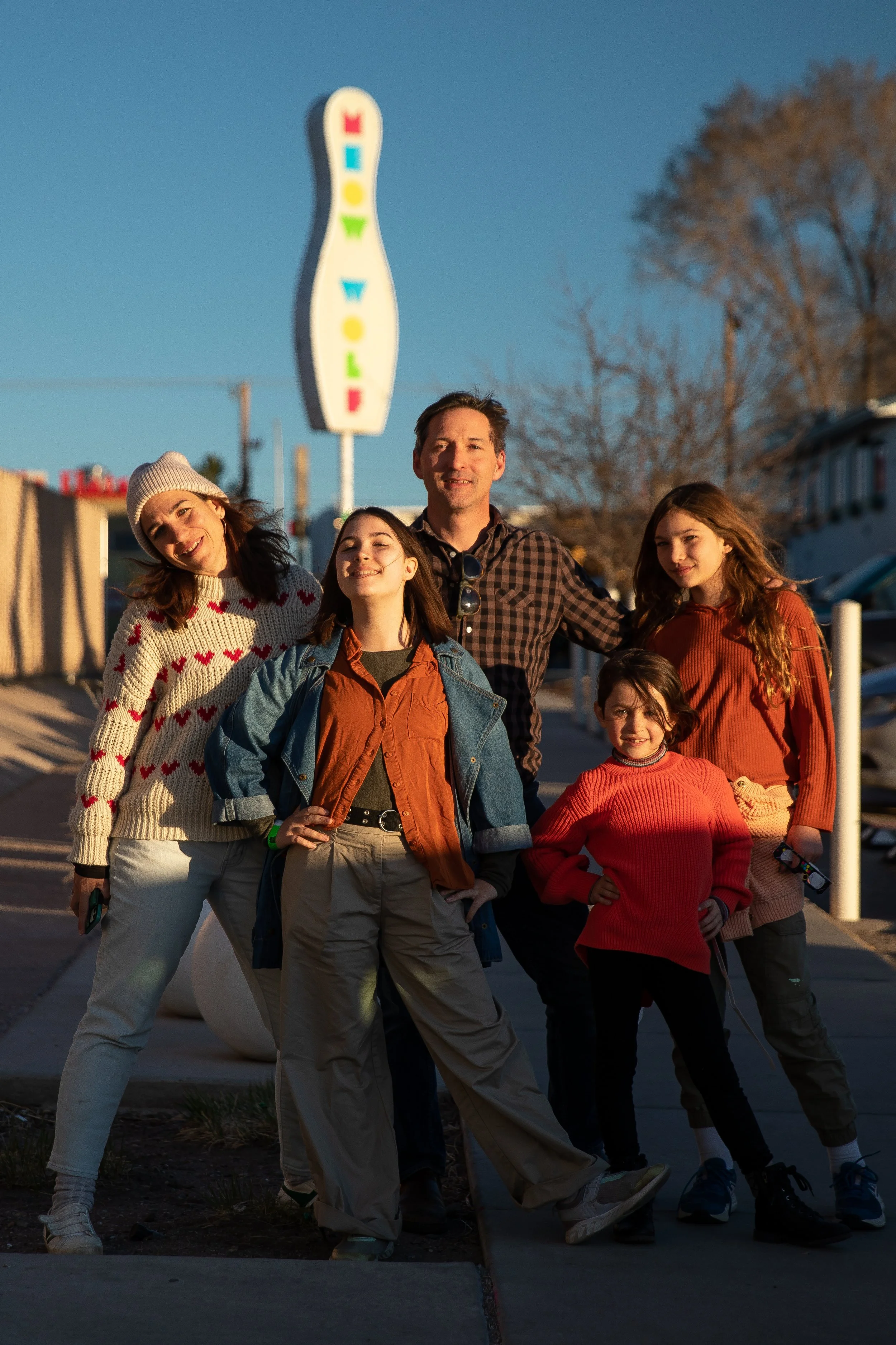 Family of Five standing in sunlight at Meow Wolf in Albuquerque New Mexico
