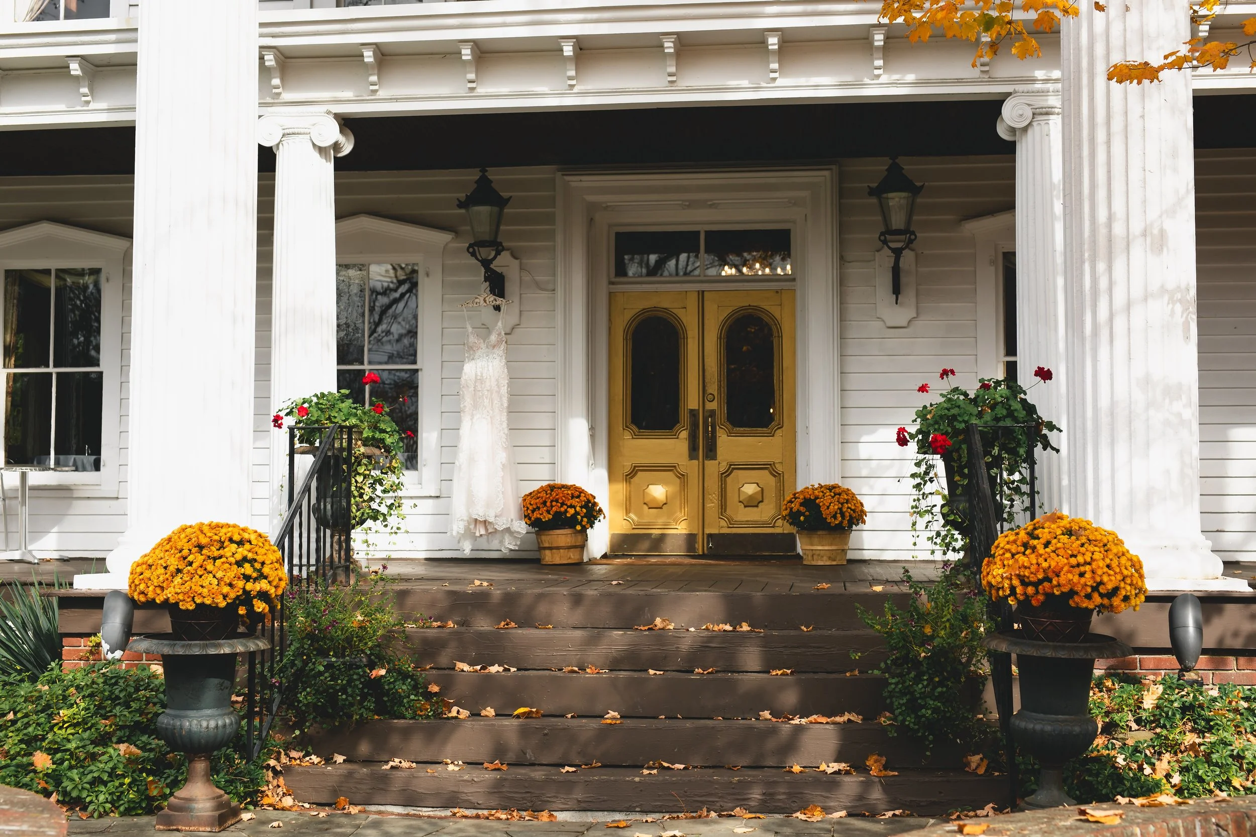 Wedding Venue FEAST at Round Hill Front Porch with Fall Decorations