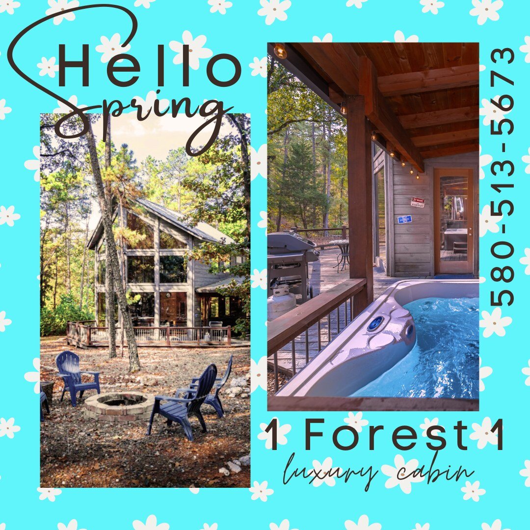 🌼 Ready to spend this beautiful SPRING weather somewhere beautiful?
🌼 We've got the perfect place for you!

🌿 1Forest1 has 1 bedroom, 2 bathrooms, and sleeps 4
🌿 Book now to experience this spectacular secluded oasis.

🌼 580-513-5673
https://boo