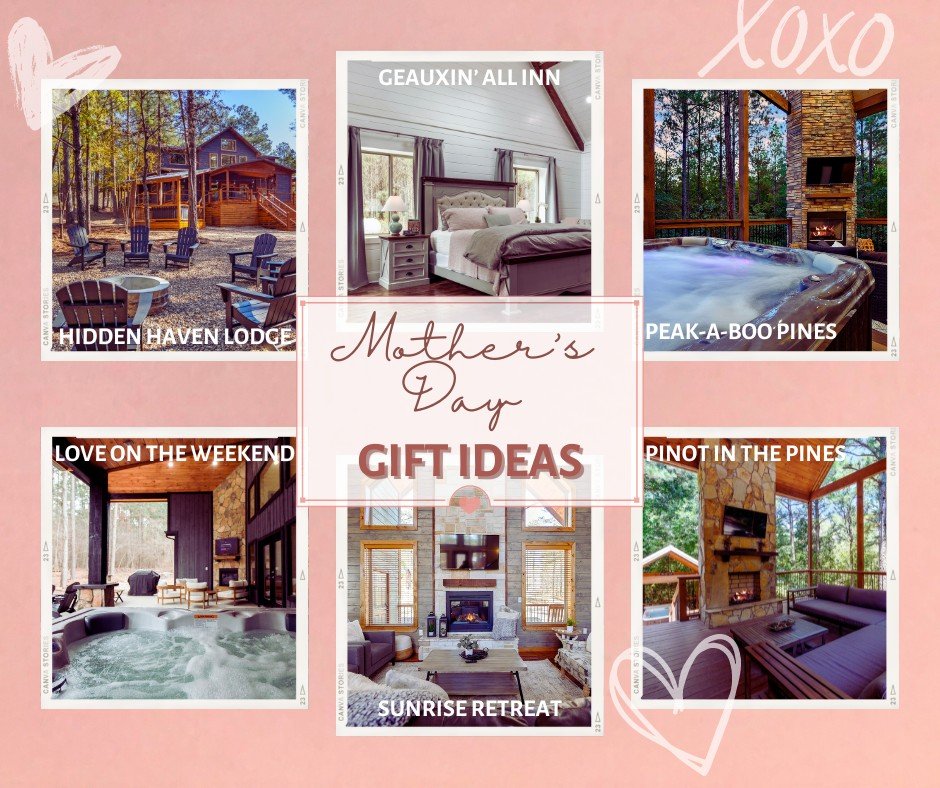 💝 Need plans for your Mother's Day gift? We've got you covered! 
💝 Pick your favorite and take Mom to the perfect relaxing luxury cabin 😍

✨ Buy 2 night, get 1 FREE with code SPRINGFLING (stay before 5/20)
or
✨ 10% entire stay with code LOVEMOM (s