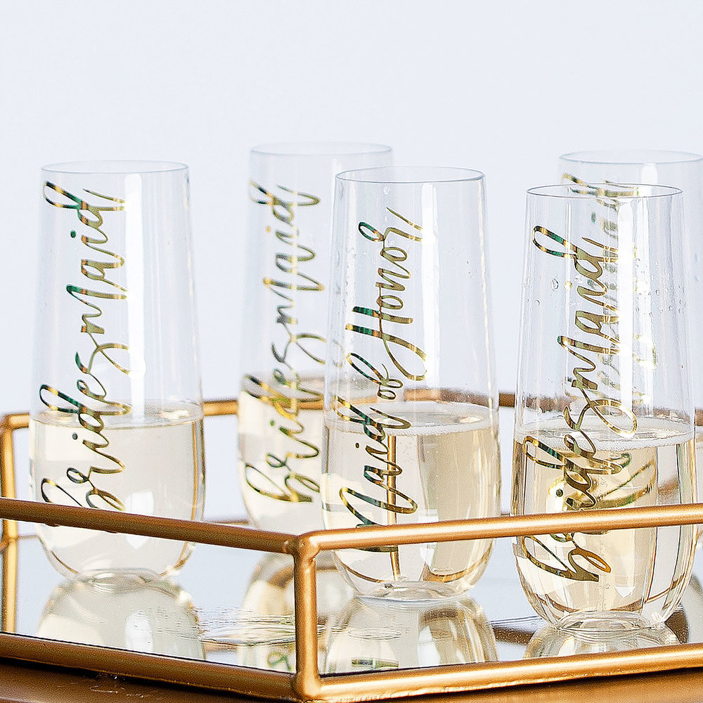 Glass Champagne Flutes - Gold Foil — White Confetti Box