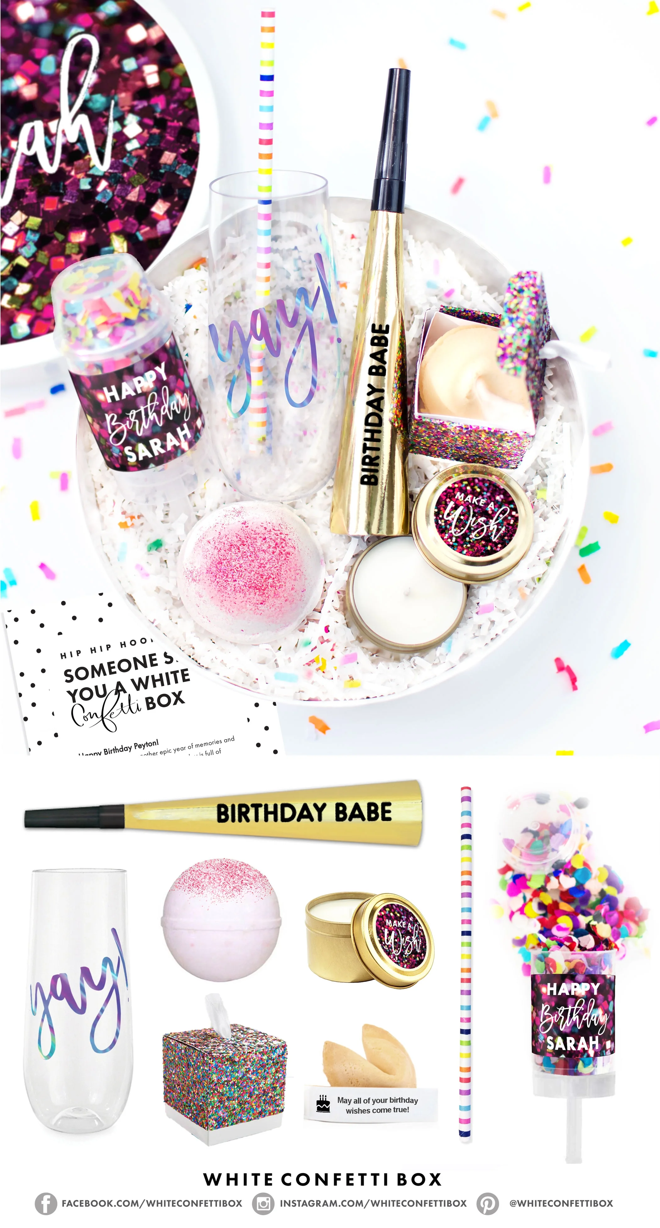 Custom Birthday Box — White Confetti Box