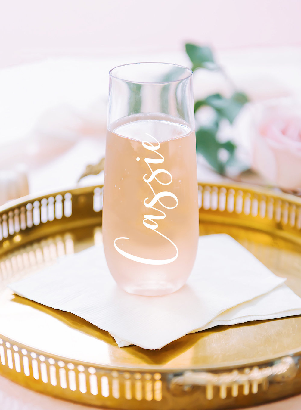 Custom Name Glass Champagne Flutes — White Confetti Box
