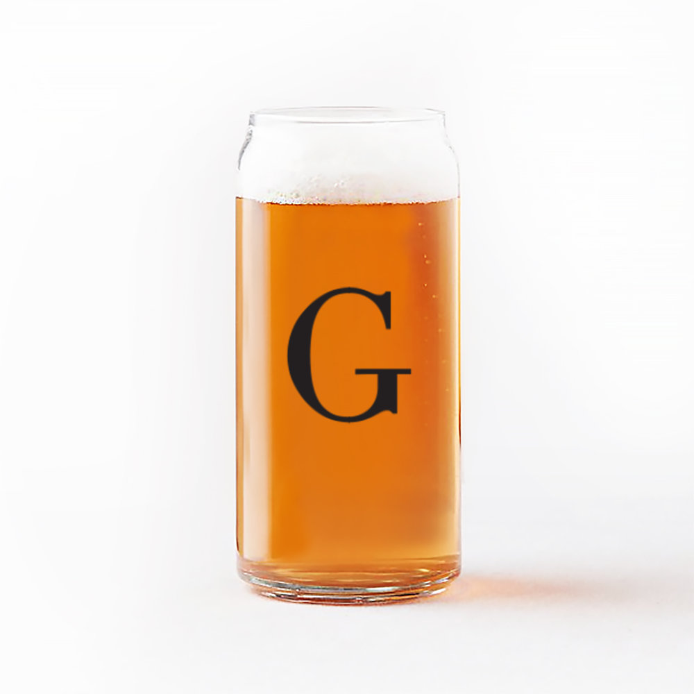 Personalized Beer Can Glass & Initial — White Confetti Box