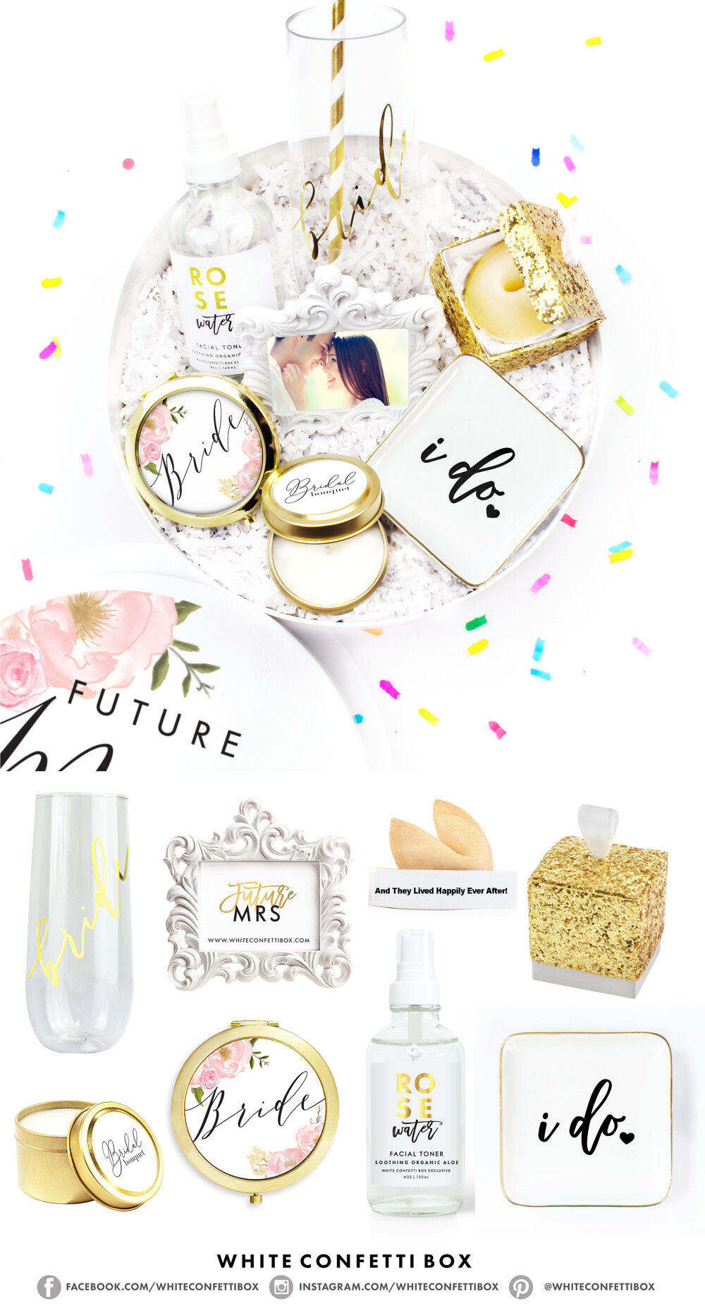 Bridal Shower Box — White Confetti Box
