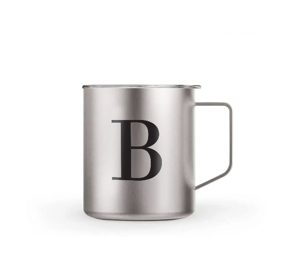 Stainless Steel Initial Mug for Guys — White Confetti Box