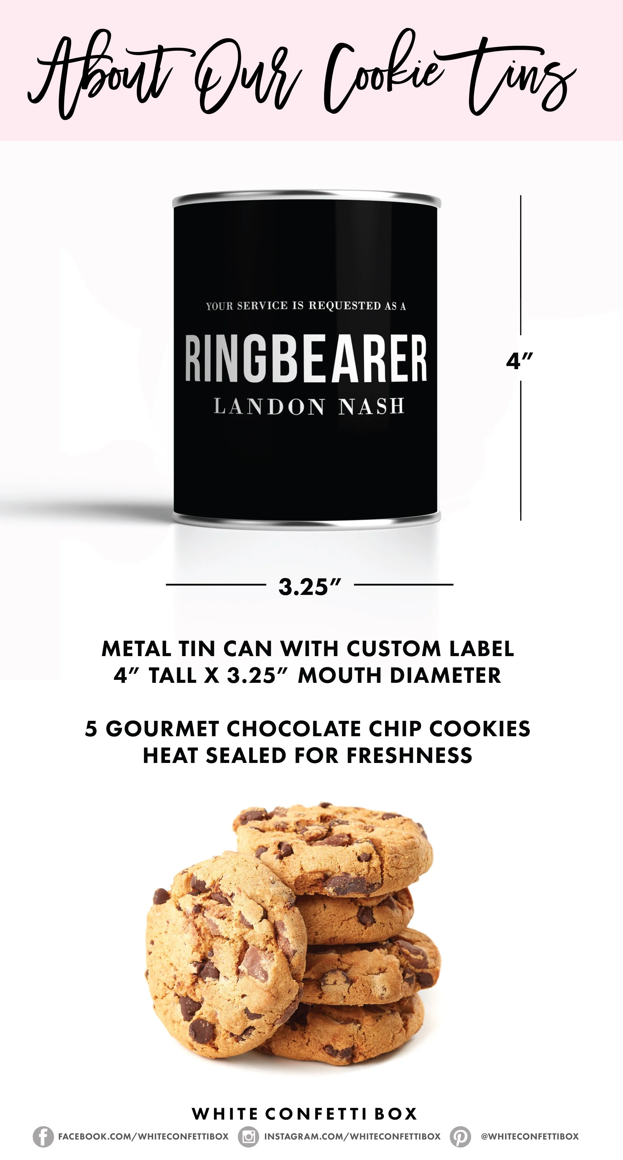 Ring Bearer Cookie Gift Set — White Confetti Box