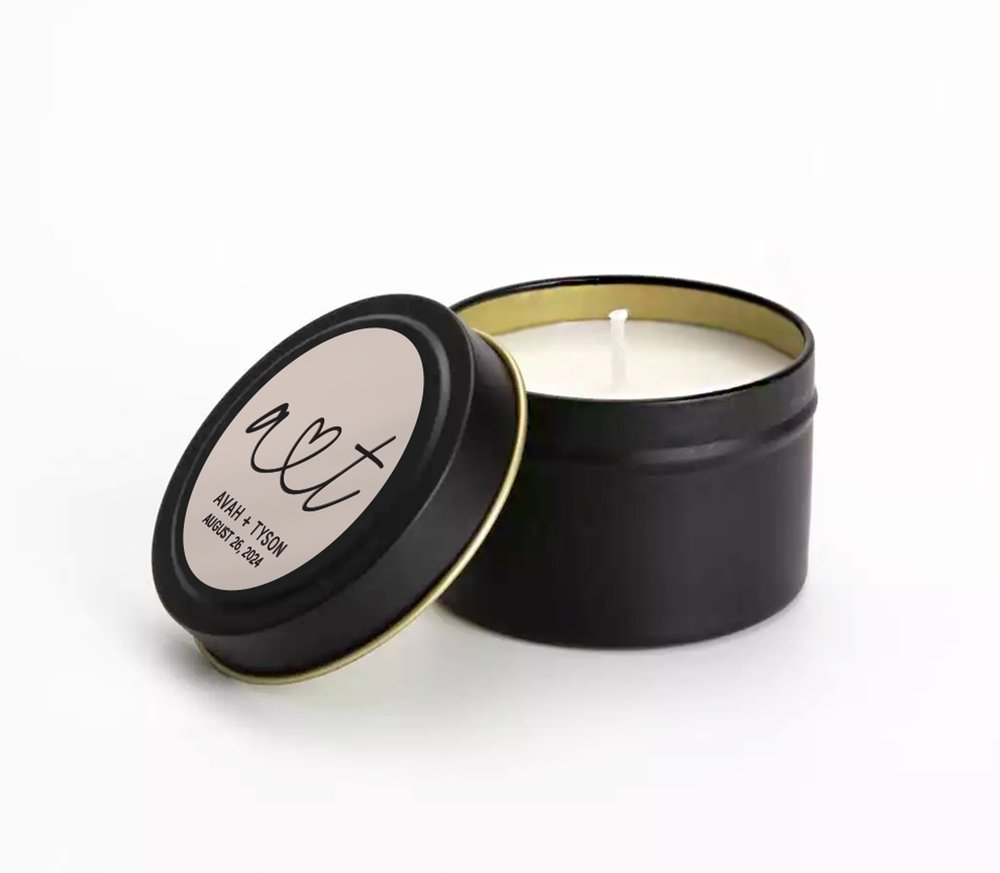 Black Candle Tin Wedding Favors — White Confetti Box