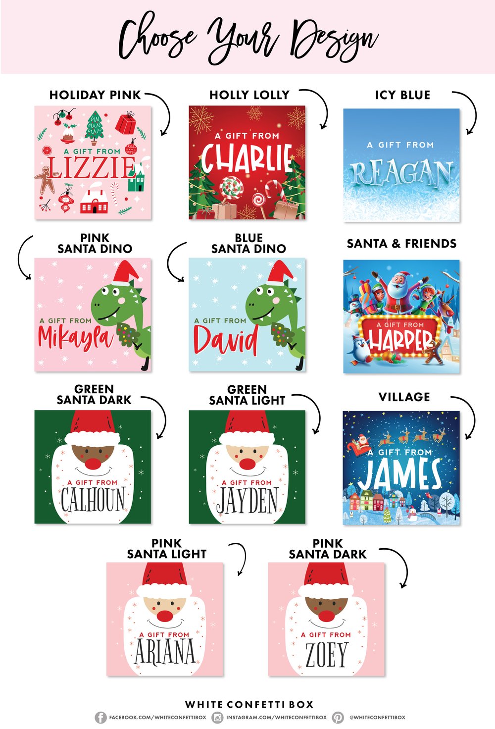 BULK Holiday Pop Its + Custom Gift Stickers — White Confetti Box