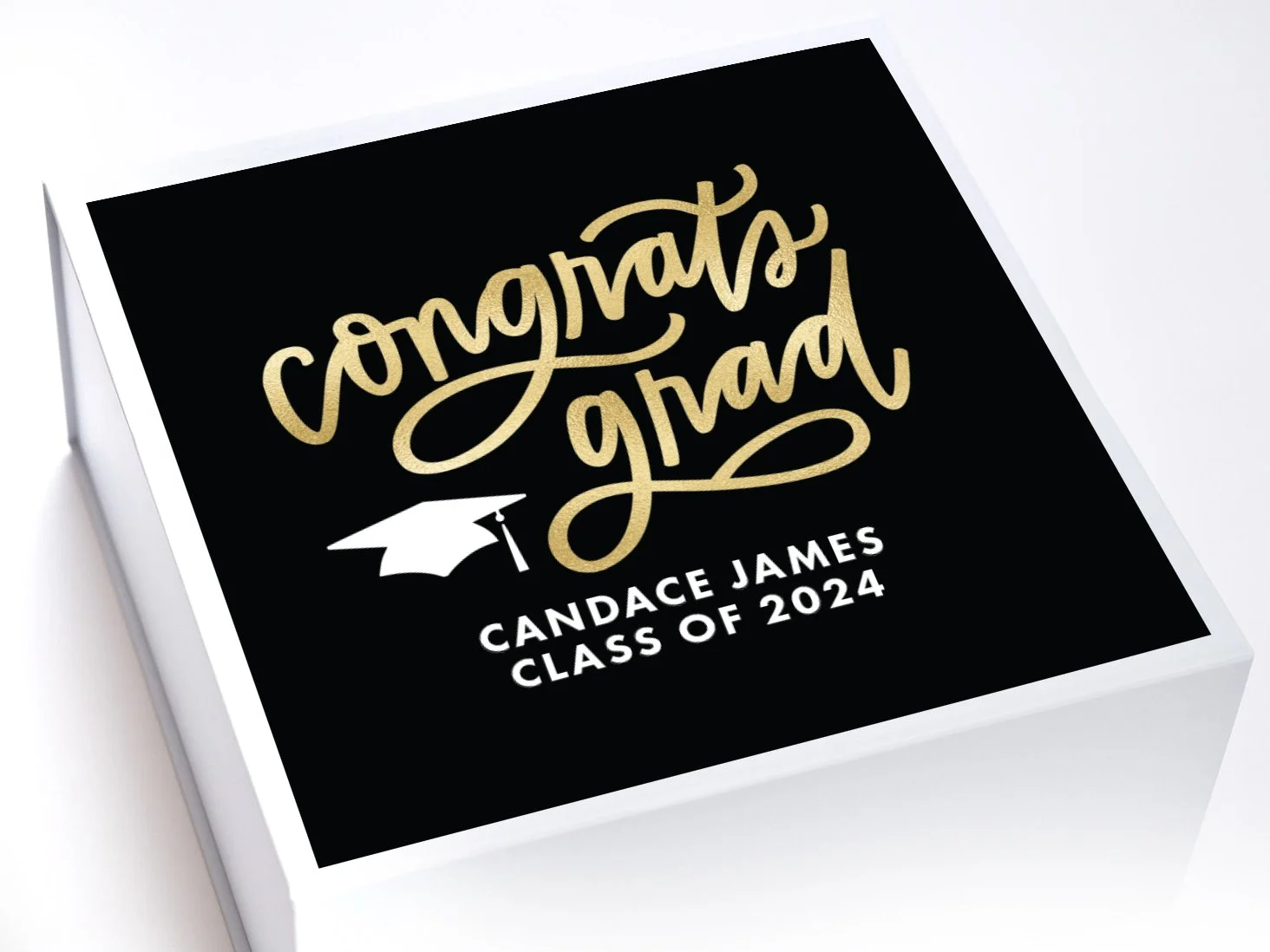 Square Graduation Gift Box — White Confetti Box
