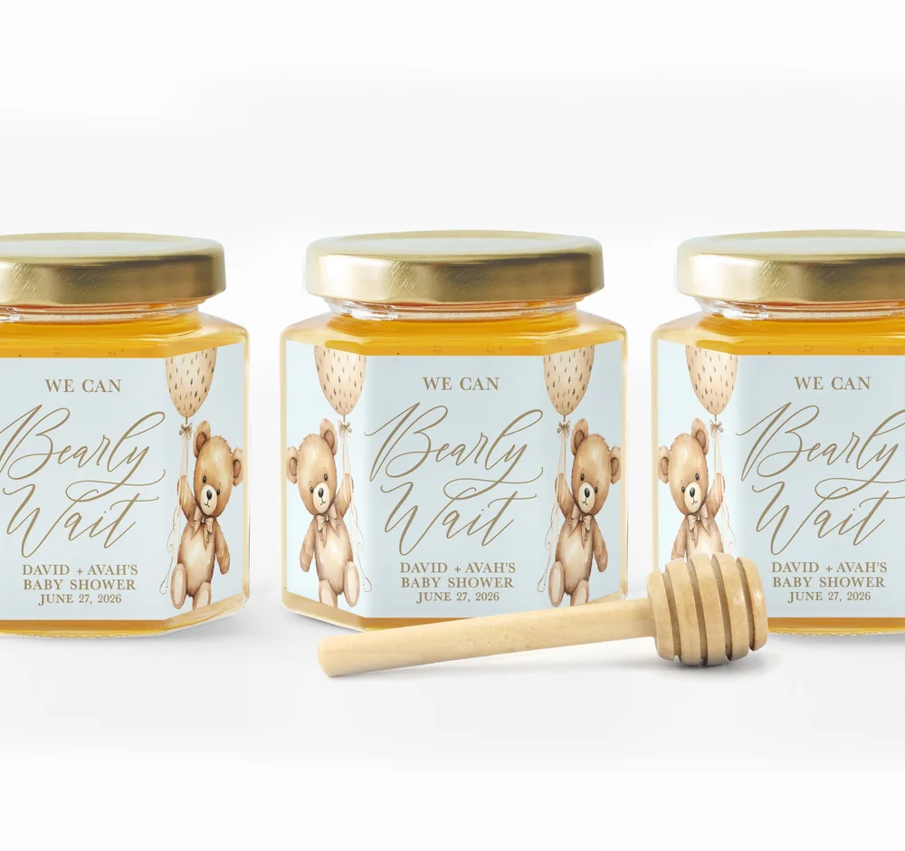 We Can Bearly Wait Honey Jar Party Favor — White Confetti Box