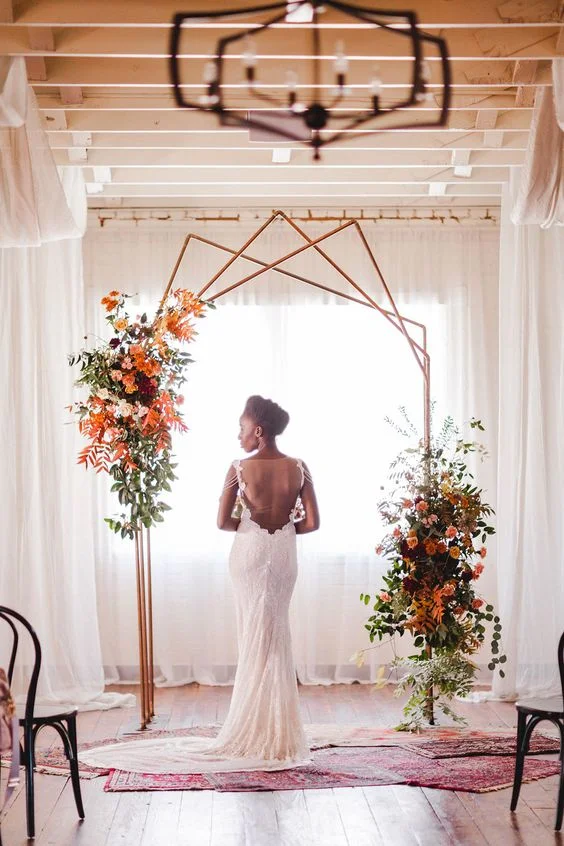 Fresh Florals & Geometric Ceremony Backdrops
