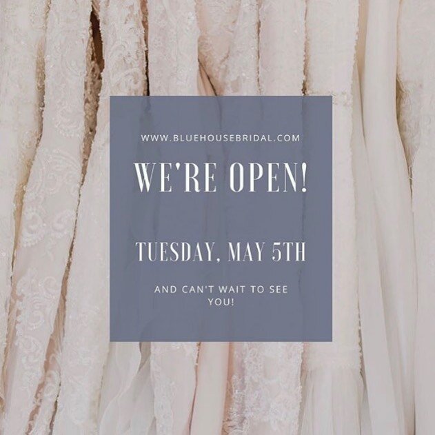 Hi beautiful Indy brides! Blue House Bridal is now open! Please check out their website where you can schedule an appointment. At this time, they are limiting the number of guests and requiring masks to be worn. Super exciting!