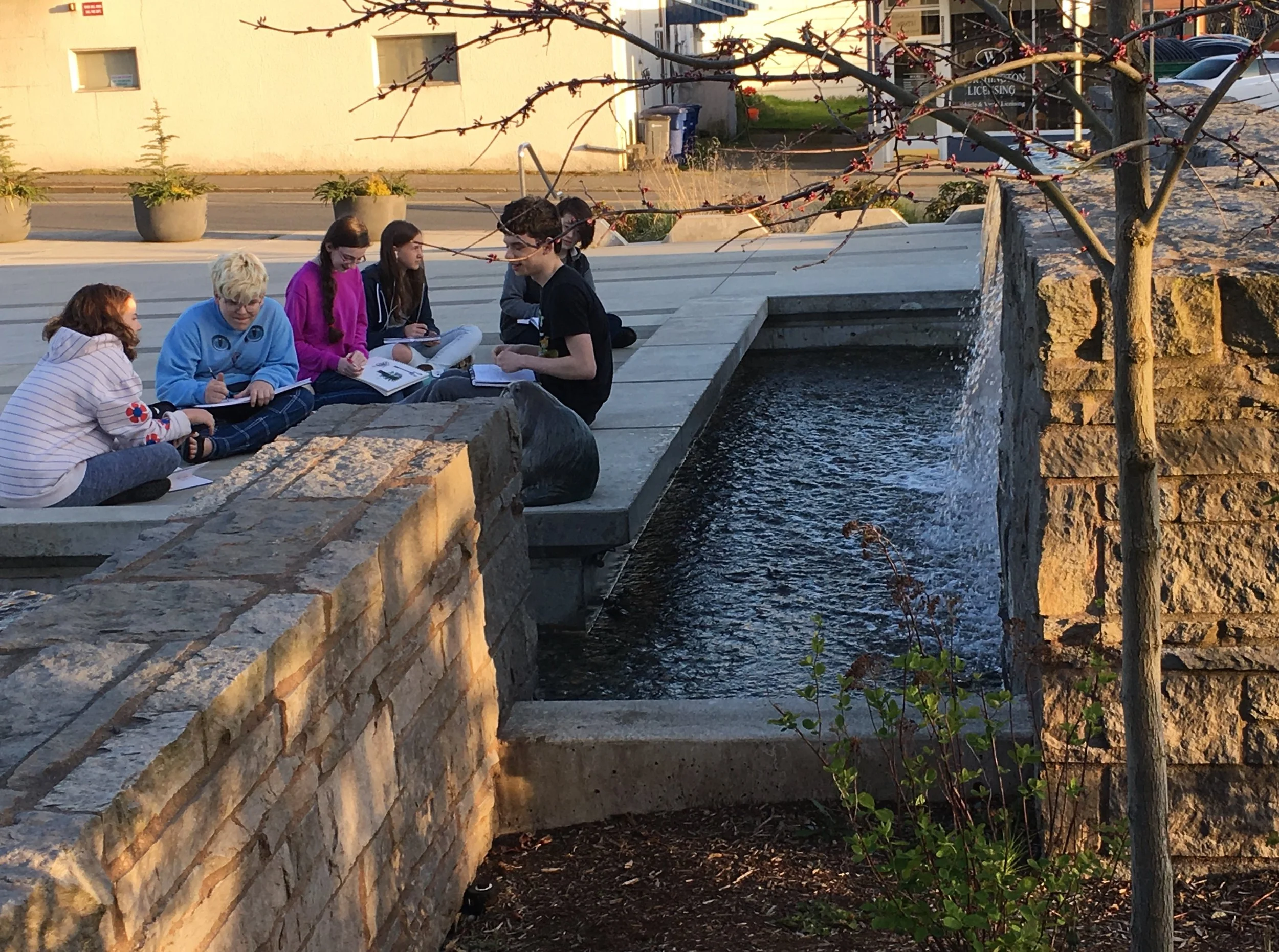 Teen Art Class sketching outside of Bothell's City Hall