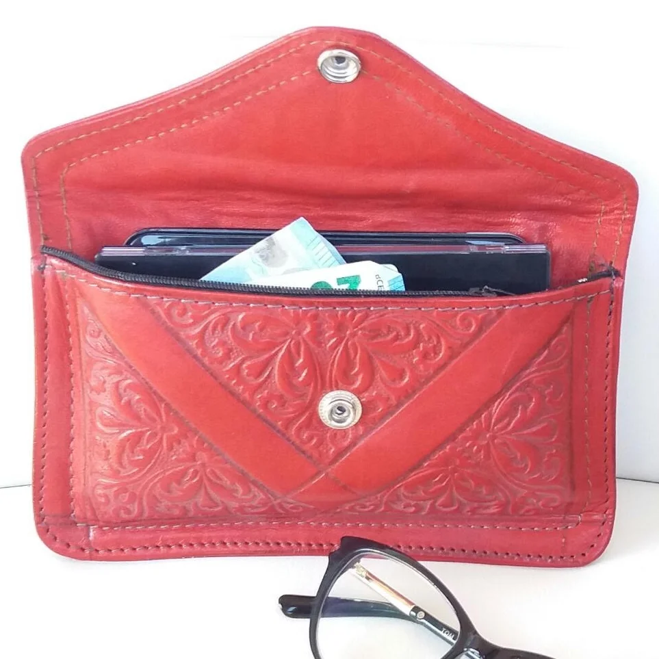 embossed leather purse