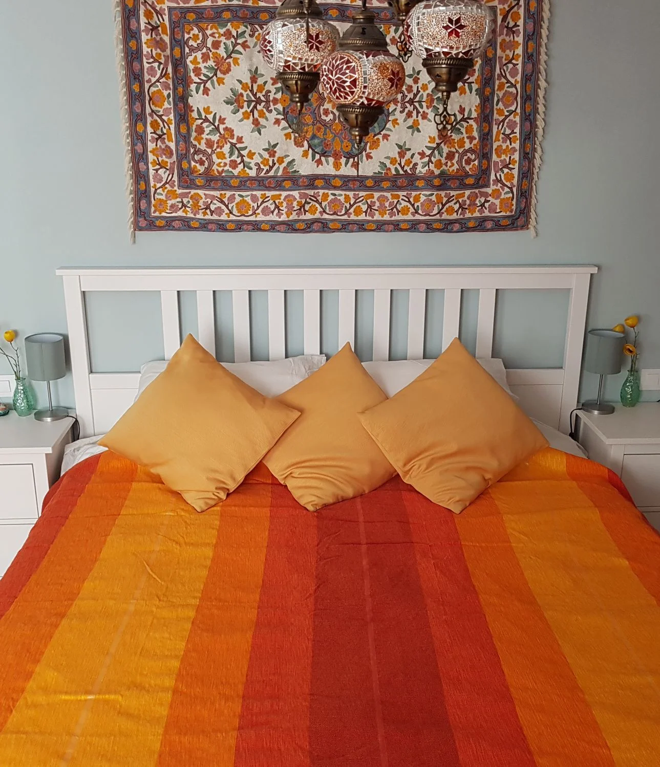 orange cushions and throws