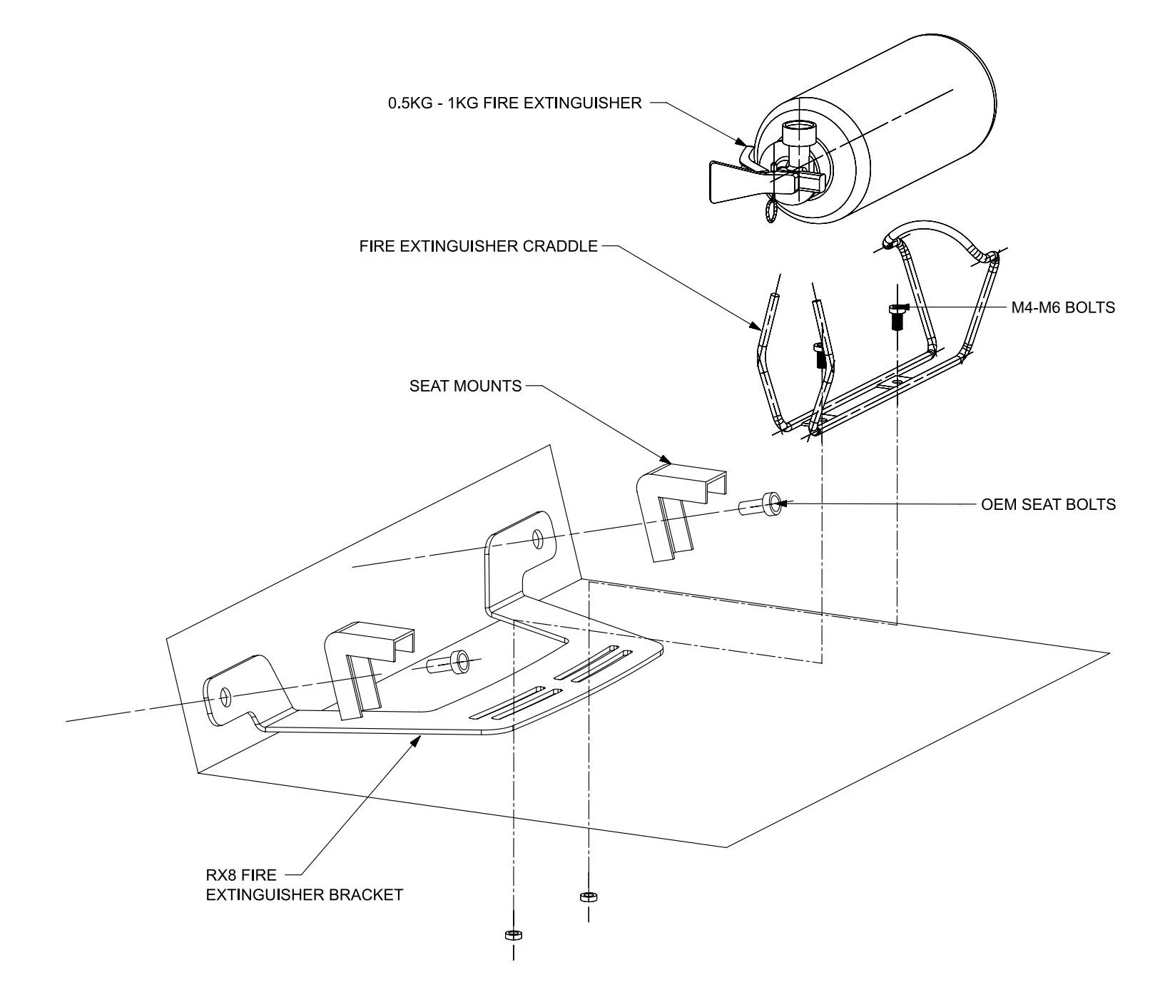 Mazda RX8 fire extinguisher seat mount