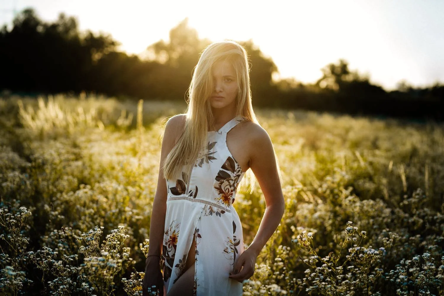 Portrait einer Frau in einem Kleid Outdoor bei Sonnenuntergang in Darmstadt – von pixelfeder
