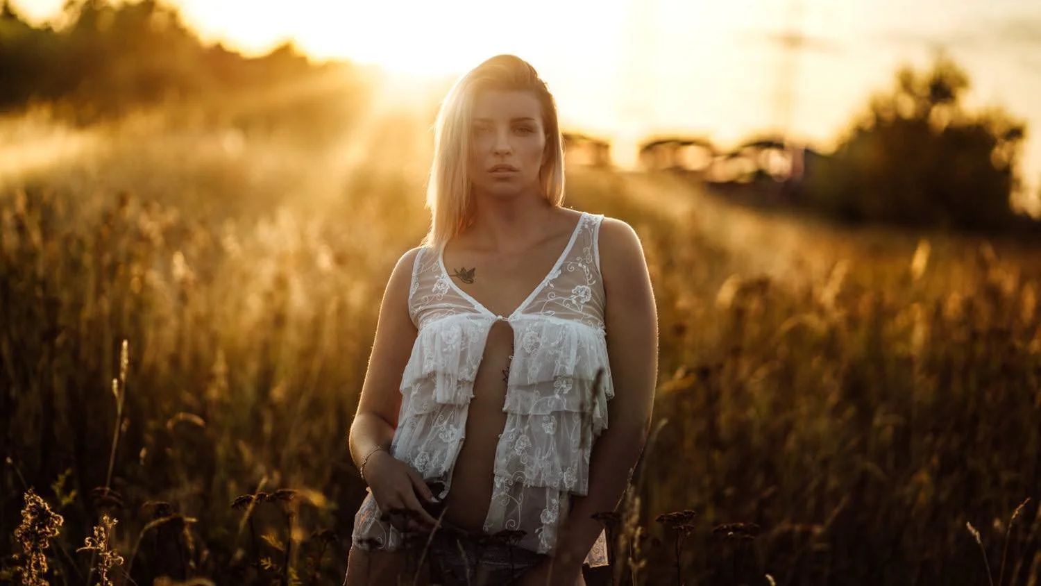 Sensual Portrait einer Frau mit blonden Haaren bei Gegenlicht im Feld in Darmstadt – von pixelfeder