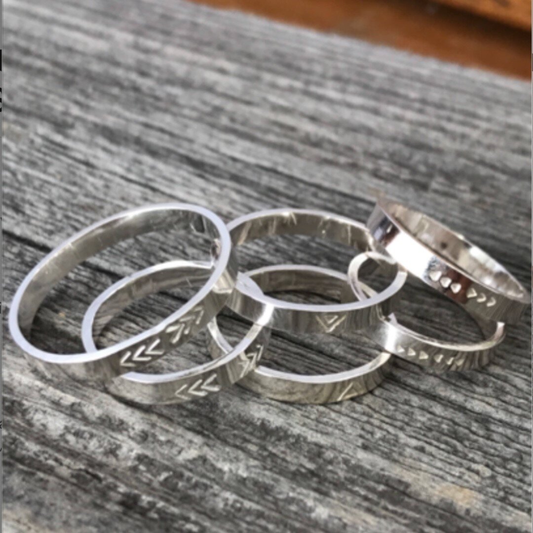 Have a look at our best selling symbol ring! ^link in bio
.
3mm thick silver ring with double triangle detail on one side. Handmade in Toronto, ON. 

Minimalist, beautiful stackable ring, available in all sizes. 

Silver is work hardened (for HOURS),