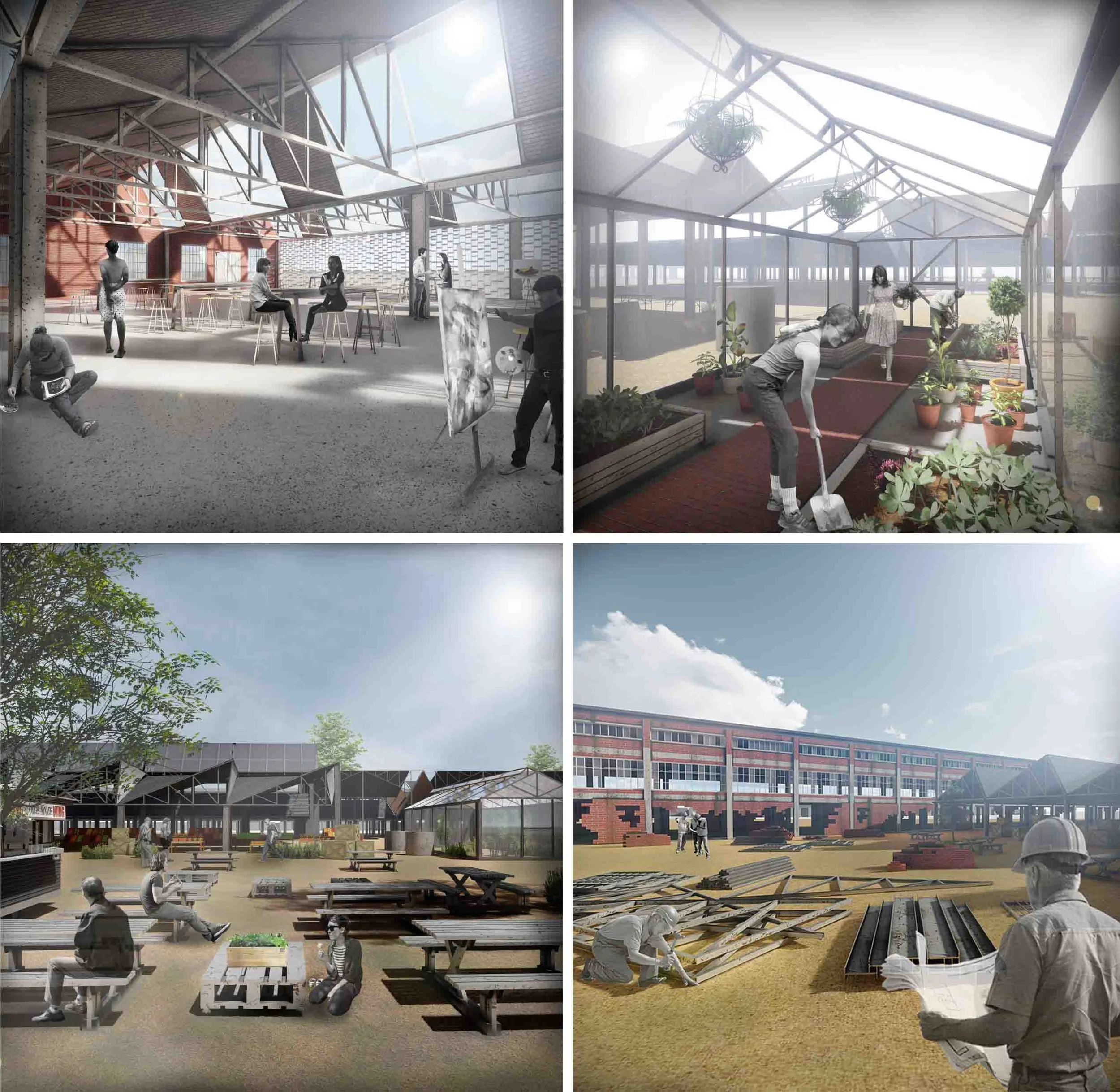 Renderings of the various iterative transformative possibilities of the building.