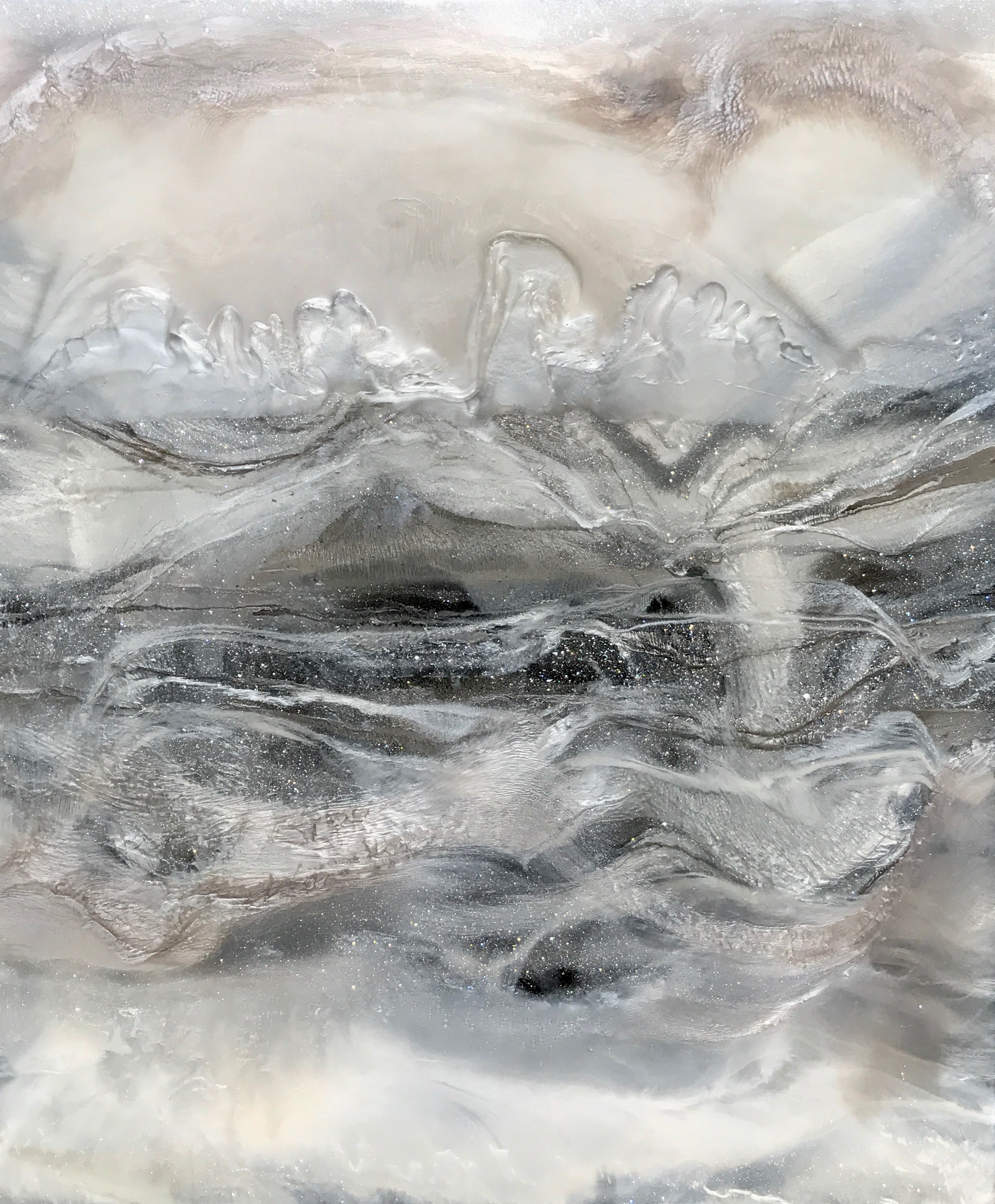 "Silver Serenade". Mixed Media on Canvas, 50"x56" SOLD