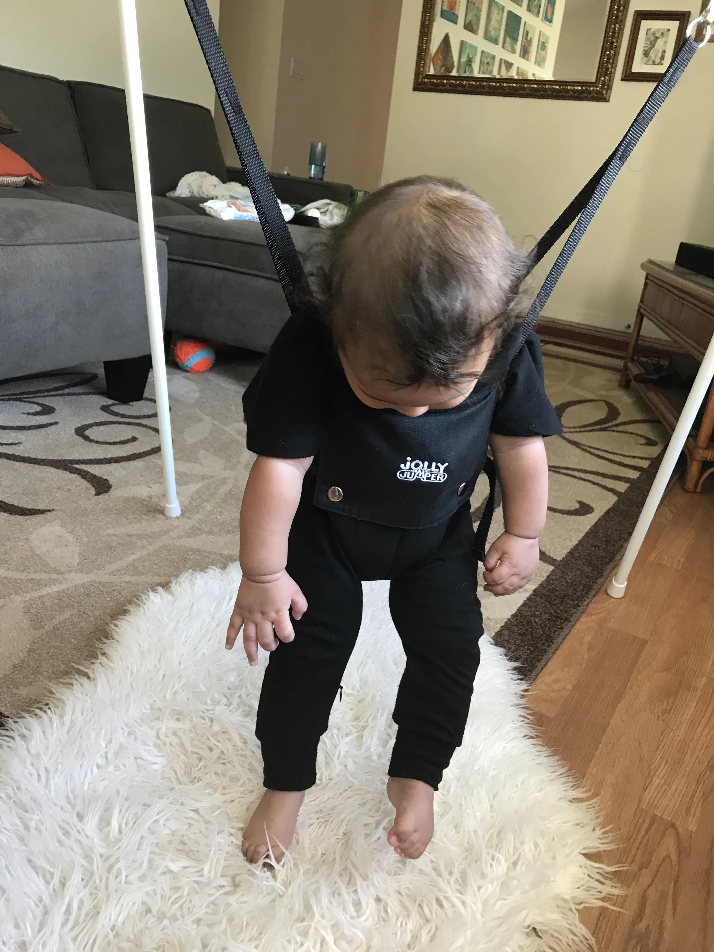 Or he was trying to pick up the carpet with his feet...