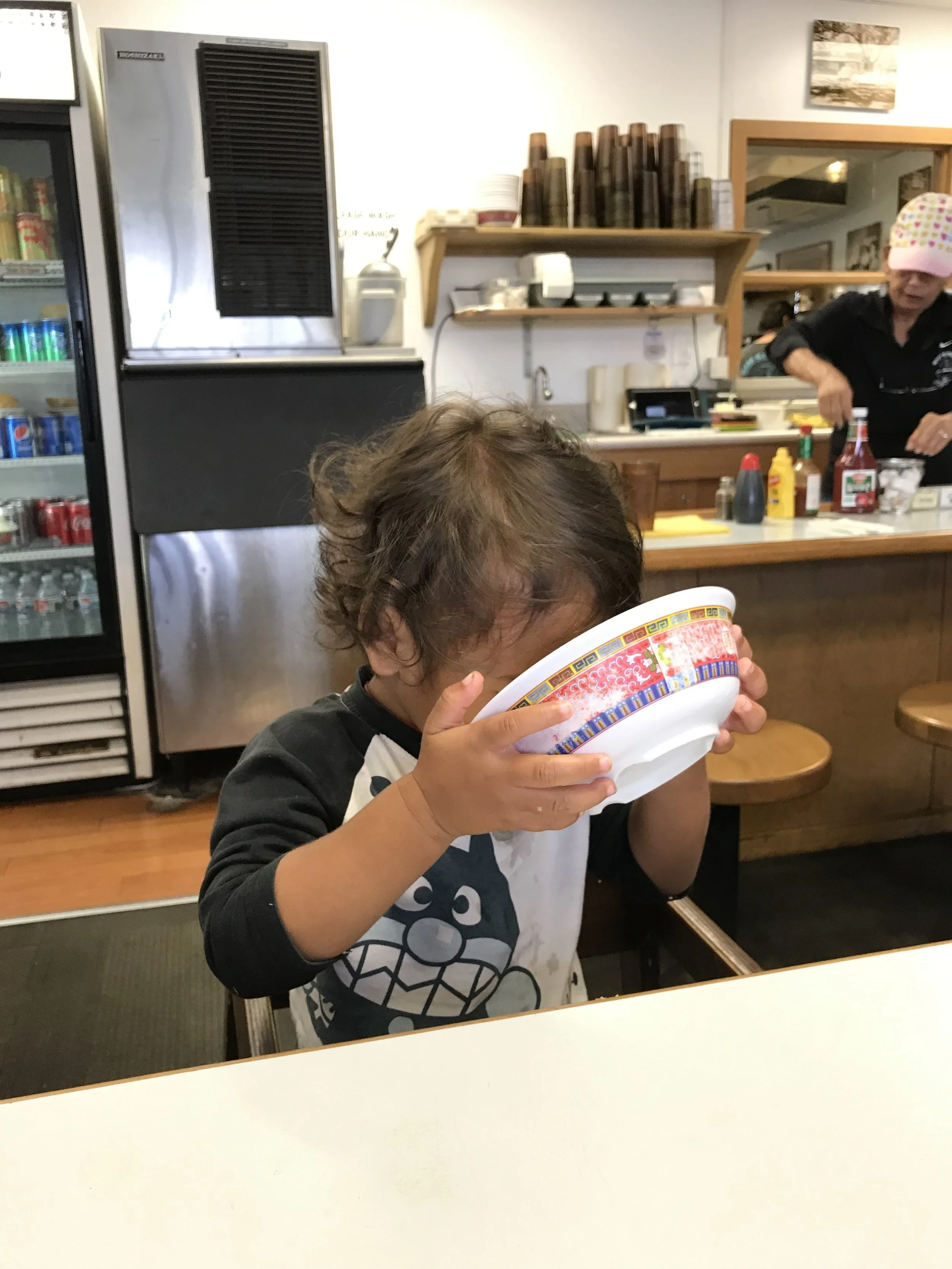 Showing them the proper way to finish Sam Sato saimen.