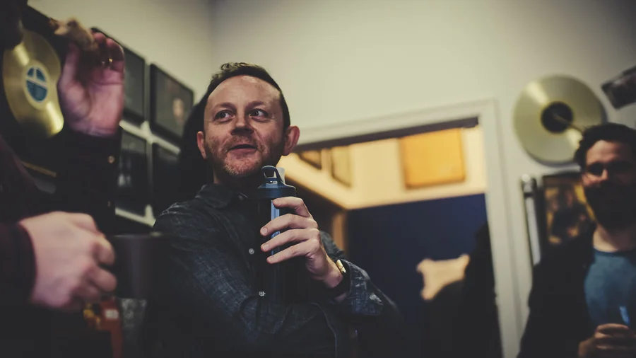 During a break in rehearsals.