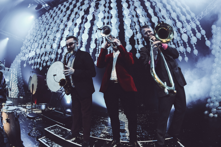 The brass section right behind my kit during a song so I had to snap a picture. 