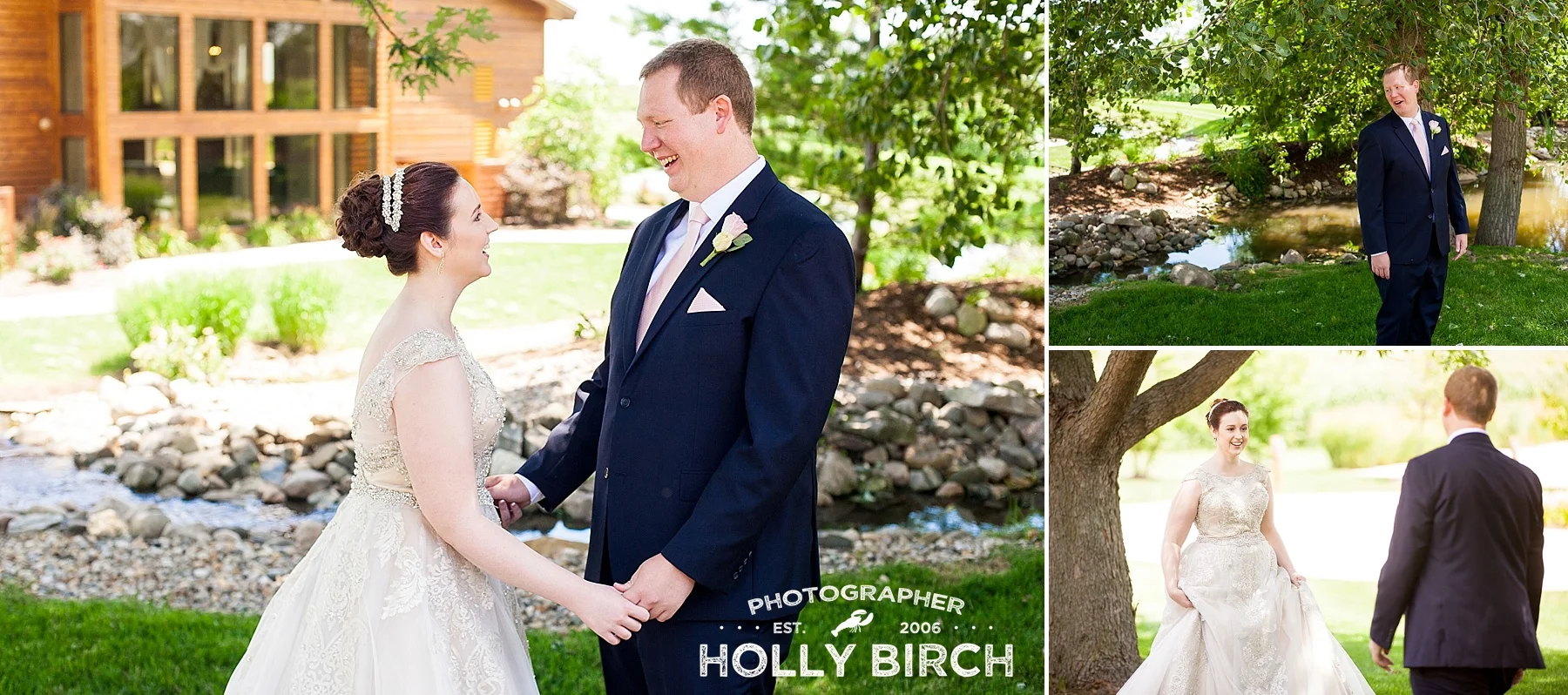 First Look for outdoor summer wedding