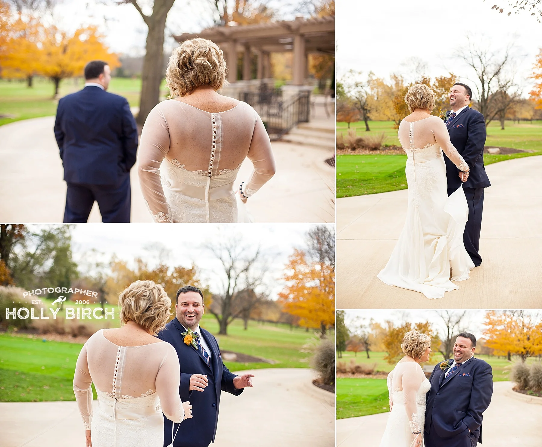 First Look at fall golf club wedding