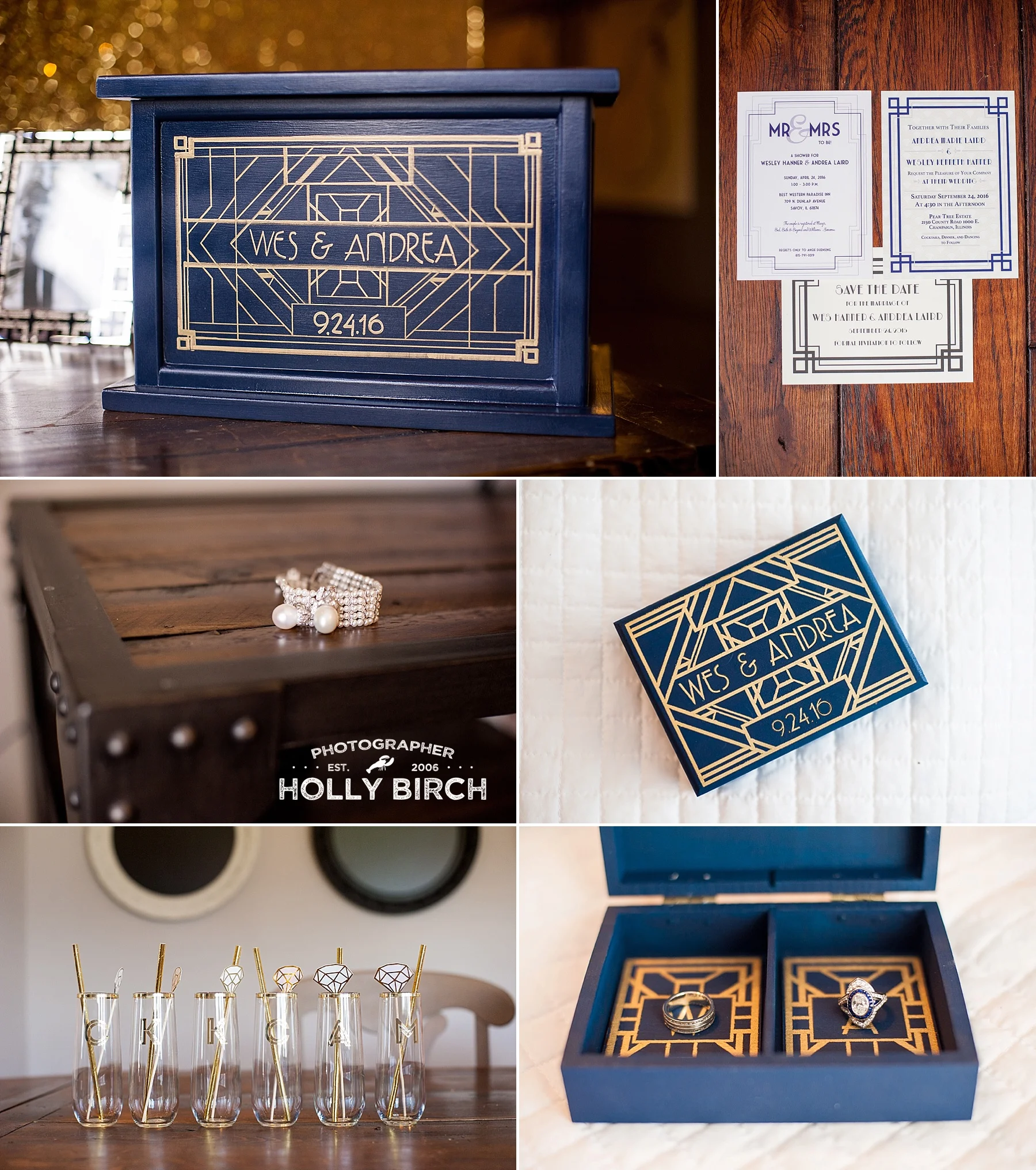 navy gold old Hollywood wedding
