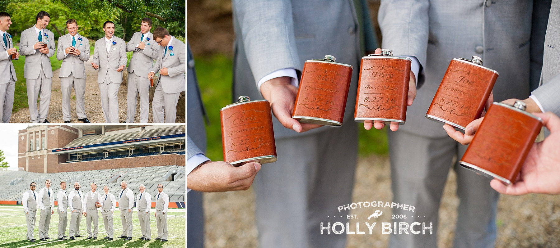 groomsmen having a good time with flasks